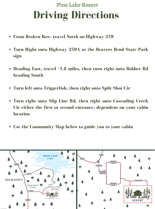DIRECTIONS Pine Lake Broken Bow